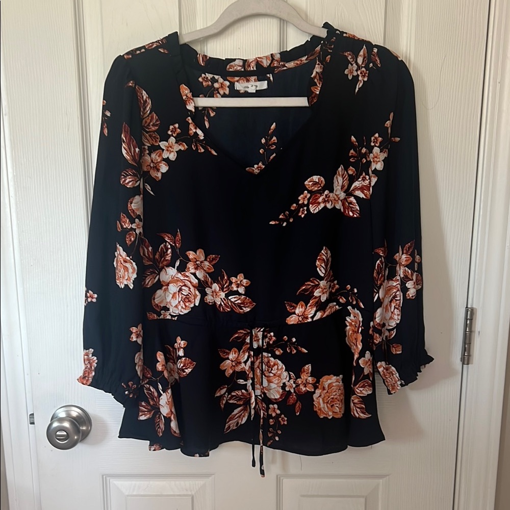 Maurices Black and Orange Floral Blouse